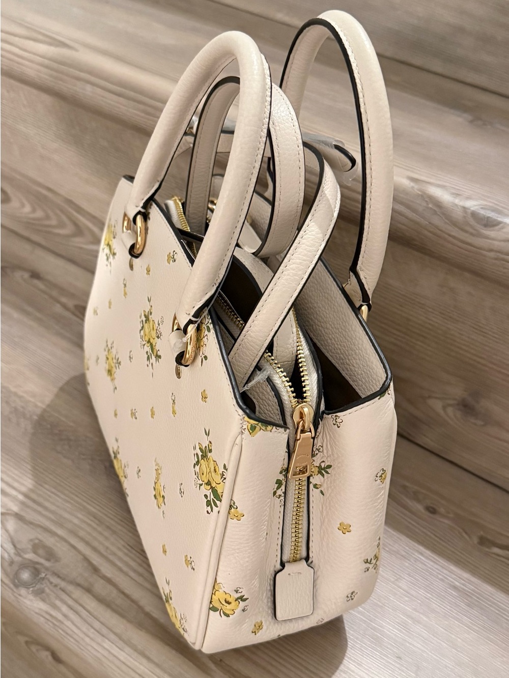 NWT COACH Savannah Small Carryall Bag w/ Floral Print Gold/Chalk CAL42 - Picture 4 of 10